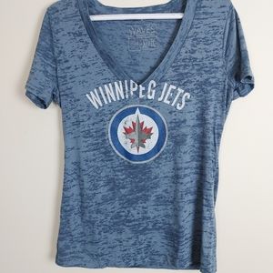Winnipeg Jets T-shirt Blue Waves burnout tee V neck NHL extra large XL